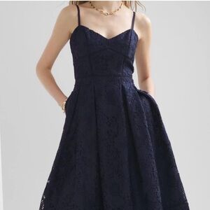 White House Black Market Navy Lace Midi Dress